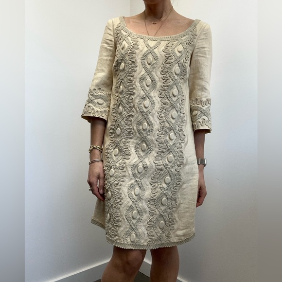 Anthropologie ECI New York 100% Linen Soutache Embroidered Shift Dress Size 2 - Picture 2 of 12